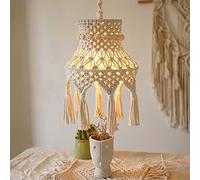 Smallterm Beige Cotton Bohemian Lampshade, Round Hanging Pendant Light Cover for Indoor Home Decor