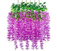 SMALUCK Artificial Fake Wisteria Vine Hanging Garland Silk Flowers String Home Party Wedding Decor, Purple Red