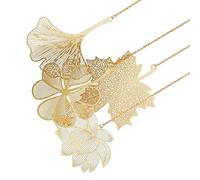 Smandy 4pcs Brass Bookmarks with Chain Hollow Brass Lightweight Sturdy Metal Bookmarks Set of 4 with Water Lily Apricot Leaf Maple Leaf Four for Readers Book Lovers Gifts