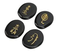 Smandy 4Pcs Reiki Symbols Stones Reiki Healing Crystals Spiritual Stones with Smoother Surfaces Hand Engraved Symbols for Meditation Chakra Balancing Home Decor Gift (Black)