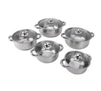 Smandy 5 Piece Stainless Steel Cookware Set with Glass Lids Durable Design Induction Compatible for Home Cooking Soup and Sauce 16cm to 24cm