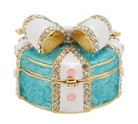 Smandy Bow Knot Enamel Jewelry Storage Box, Collectible Keepsake Case for Bracelets Rings Organizer Container, with Rhinestones for Earrings Necklace, A Delightful Addition to Any Decor (Blue and