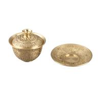 Smandy Brass Chinese Tea Cup with Embossed Fortune Pattern Lid and Saucer 100ml Traditional Kung Fu Tea Set for Brewing Flower Green Oolong