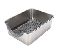 Smandy Cat Grooming and Hygiene Supplies Cat Litter Box, Dual Chamber Design with Odor Control Filter Modern Open Top for Large Cats Luxury Stainless Steel Dual Compartment Litter Box
