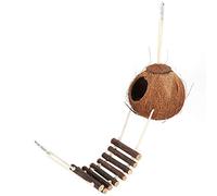 Smandy Coconut House, Original Ecology Health Bird with Climbing Ladder for Small Pets and Birds, Coconut Hideaway Toy for Comfortable Resting