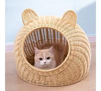 Smandy Cute Cat Bed House Comfortable Semi Closed Plastic Cat Bed for Indoor Spacious Design Retreat for Your (Beige)