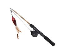 Smandy Extendable Cat Fishing Pole Toy 3D Printed Lifelike Fish Design Manual Reel Control 74cm Replaceable Feather Teaser with ABS Cotton Material for Cats Kitten Play
