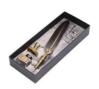 Smandy Feather Pen, Carved Stainless Steel Nib with Rich Flexibility, Fluent Comfortable Writing, Vintage Elegance Metal, Exquisite Light Feathers for Calligraphy Practice Gifts (Brown)