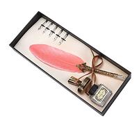 Smandy Feather Pen Set, Classic Calligraphy Writing Pen with Metal Retro Holder and Flat Nib 1 5mm, for Gothic Italian Calligraphy Practice and Gift (Pinkish)