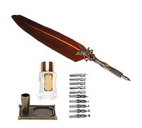 Smandy Feather Pen Set, Vintage Calligraphy Writing Kit with Metal Retro Pen Holder and Complete Accessories, for Lovers Teachers Classmates Gift (Brown)