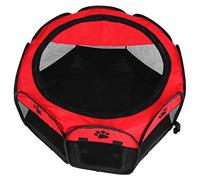 Smandy Foldable Mesh Pet Playpen, Lightweight Oxford Cloth Puppy Kennel Tent with Easy Access Zipper Door for Small and Medium Pets (Red)