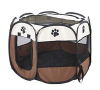 Smandy Foldable Mesh Pet Playpen, Lightweight Oxford Cloth Puppy Kennel Tent with Easy Access Zipper Door for Small and Medium Pets (Coffee Color)