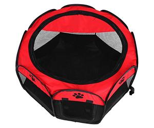 Smandy Foldable Mesh Pet Playpen, Lightweight Oxford Cloth Puppy Kennel Tent with Easy Access Zipper Door for Small and Medium Pets (Red)