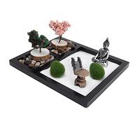 Smandy Japanese Zen Garden Sand Table Buddha Statue Sandbox with Miniature Trees Bridge Lamp Holder Decor for Desktop Stress Relief