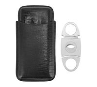 Smandy Leather Cigar Case with Cedar Lining Stainless Steel Cutter for 3 Cigars, Travel Cigar Holder Pouch, Men