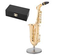 Smandy Miniature Alto Saxophone Replica, Brass Mini Instrument Ornaments with Stand and Case for Dollhouse Decorations, Novel Exquisite Workmanship