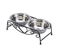 Smandy Pet Feeding Bowl, Stainless Steel Two Bowl Set, Durable Stand for Dogs and Cats 10.2 X 5.5 X 3.3 Inches