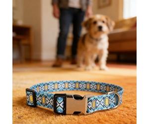 Smandy Printed Dog Collar, Basic Collars Metal Puppy Collar Soft Pet Buckle Accessories for Small Medium Large Pet Walking Running Training Printed Dog, Polyester Adjustable Soft (L)