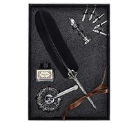 Smandy Quill Pen Set, Feather Writing Dip Pen with 6 Replacement Nibs for Calligraphy, Smooth Wear Resistant Nib, Retro Style Students Teachers Artists (Black)
