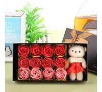 Smandy Red Rose Soap Flower Plush Bear Gift Set Romantic Gift Box for Her Mother's Day Anniversary (red gradient)