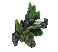 Smandy Resin Aquarium Rockery Moss Mountain Ornament with Bridge and Pavilion for Fish Tank Aquarium Reptile Tank Decoration