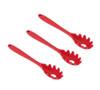 Smandy Silicone Spaghetti Spoon 3 Pcs Food Grade Heat Resistant Pasta Fork with Non Stick Kitchen Utensils, for Serving and Stirring Pasta (Red)