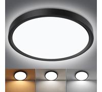 Smanu LED Ceiling Light Panel,18W 1800LM,3 Color Temperatures in One 3000K/4000K/6000K,Waterproof Flush Mount Ceiling LED for Bathroom,Living Room,Dining Room,Kitchen,Office,Ø23CM(Black)