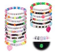 SMAODSGN 16 Pcs Rave Kandi Bracelets Set Glow In The Dark EDM Music Stretch Bracelets Multi Color Beaded Kandi Cuff Rave Accessories Jewelry for Women Men Friends EDM Party Music Festival