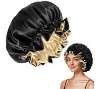 Smaoqingji Double Layer Satin Bonnet Silk Hood Hair Caps Shower - 1 Piece, Black, Silk Sleeping Hat for Women, Suitable for Wearing When Sleeping, Bathing or Housework