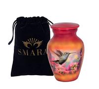 SMARA Small Keepsake Cremation Urn with Velvet Case | Choose From Unique Colors | lovely Sharing Mini Metal Token For Human Ashes or Pet. (Keepsake, Hummingbird (Red))