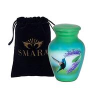 SMARA Small Keepsake Cremation Urn with Velvet Case Choose From Unique Colors lovely Sharing Mini Metal Token For Human Ashes or Pet. (Keepsake, Hummingbird (Green))