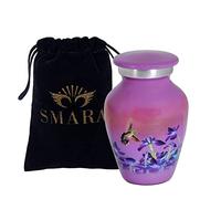 SMARA Small Keepsake Cremation Urn with Velvet Case | Choose From Unique Colors lovely Sharing Mini Metal Token For Human Ashes or Pet. (Keepsake, Hummingbird (Purple))