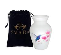 SMARA Small Keepsake Cremation Urn with Velvet Case | Choose From Unique Colors lovely Sharing Mini Metal Token For Human Ashes or Pet. (Keepsake, Hummingbird (White))