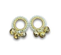 Smaran Handmade Brass Ghungroo Bells with Pearl Beaded Rings | Traditional Musical Instrument for Bhajans, Aarti, Classical Dance & Devotional Rituals | Golden Finish - Pack of 4