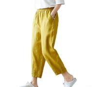 Smarbettiy Loose Cotton Linen Trousers Women Breathable Summer | Lightweight material, durable construction, ninth length , casual style, black white yellow brown orange