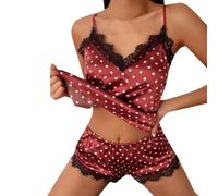 Smarbettiy Polyester Floral Print V-Neck Sleepwear Two Piece Set | Floral print design, V-neck lace trim, camisole for top, matching shorts, soft polyester fabric