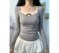 Smarbettiy Polyester Lace Detail Blouse Long Sleeve Low Polyester Lace | Delicate lace trim, low neckline design, apricot color option, regular fit, spring to winter wear