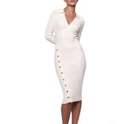 Smarbettiy Women Solid Color Long Sleeve Bodycon Knit Dress | Solid color design, long sleeve coverage, bodycon silhouette, polyester fabric, stylish daily wear