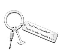 SMARGO Carpenter Keyring Carpenter Builder Gifts I Can Fix What Stupid Does Keyring Woodworker Handyman Gift for Dad Husband Boyfriend Grandpa Mechanic Woodworker Coworker Christmas Birthday Present
