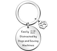 SMARGO Dog Lover Gifts Keyring Quilting Gift Easily Distracted by Dogs and Sewing Machines Keyring Christmas Birthday Sewing Presents for Quilters and Sewers