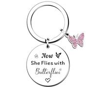 SMARGO Memorial Gifts Sympathy Keyring Now She Flies with Butterflies Keyring Remembrance Gifts Sympathy Keychain In Memory of Loved Present Loss of Mum Grandma Sister Daughter Friend Presents