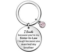 SMARGO Sister in Law Gifts - I Smile Because You're My Sister-in-Law Keyring for Women from Sister Christmas Birthday Wedding Funny Gifts for Sister in Law, Silver