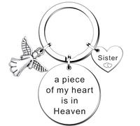 SMARGO Sister Memorial Keyring Gifts A Piece of My Heart is in Heaven Keyring Sister Memorial Gift Remembrance Sympathy Present Loss of Loved One Key Ring