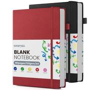 Smarpau 2 Pack Plain Notebook A5, Hardback Notebook with 120gsm Premium Unlinedd Paper, 360 Pages Blank Journal for Sketching, Notepad for School Travel Writing - Black Red