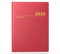 Smarpau 2026 A4 Diary Week to View, Full Year Weekly Planner with Month Tabs, Classic Diary Hardback Journal Organiser for Efficient Stuy and Work - Red