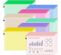Smarpau 32PCS A4 Zip Wallets - Plastic Wallets A4 Mesh Zipper Bag Document Plastic Folders Zip Lock Bags for School Office Supplies Travel Storage (8 Colour)