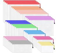 Smarpau 44PCS Plastic Zip Wallets, 8 Sizes Mesh Zipper Bags Plastic Folders, Waterproof Zip Lock Storage Bags Document Wallet for School, Office Supply, Home and Travel (11 Colors)