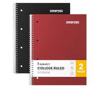 Smarpau A4 Wirebound Notebook, 8 mm Lined Journal Notebook with 4-Hole Punch Margins and Perforated Edges, 140 Pages Premium Paper, Pack of 2 Notepads - Black+Red