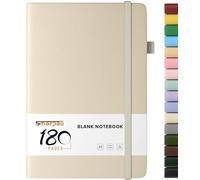 Smarpau A5 Blank Notebook, 180 Pages Hardback Plain Notebook with Blank Paper, Leather Notepad for Office School Travel Writing, Beige