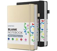 Smarpau A5 Blank Notebook 2 Pack, 360 Pages Hardcover Leather Journal for Women Men, Unlined Notebook with 120GSM Blank Paper, No Bleed for Writing, Drawing, Sketching - Black Beige